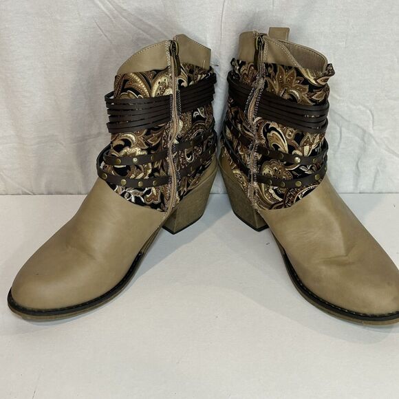 Nature Breeze Dallas Tan Paisley Ankle Booties Women’s Size 10 Plaid Lined - Picture 3 of 6